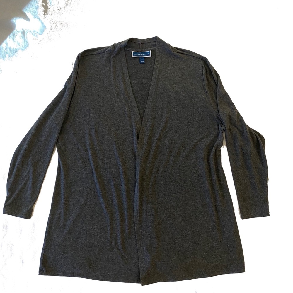 Karen Scott Charcoal Open Cardigan Rolled Collar Size PXL